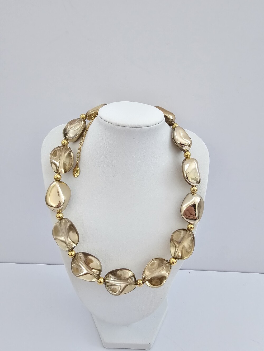 Robert Rose Gold Tone Acrylic Nugget Statement Necklace Chunky Link